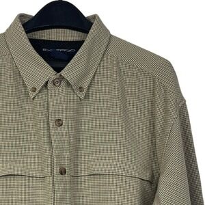 ExOfficio Mens XXL Button Down Shirt Long Sleeve Beige Pattern‎ Pockets Travel
